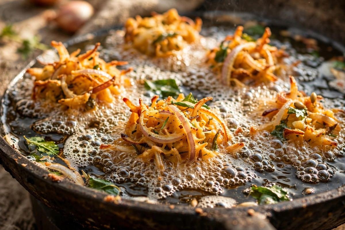 Crispy Onion Pakora — Monsoon-Perfect Tea-Time Fritters — cooking photo