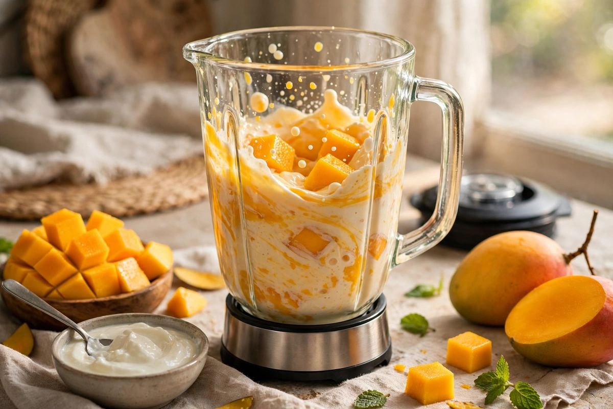 Thick & Creamy Mango Lassi Recipe — Indian Mango Yogurt Drink — step photo