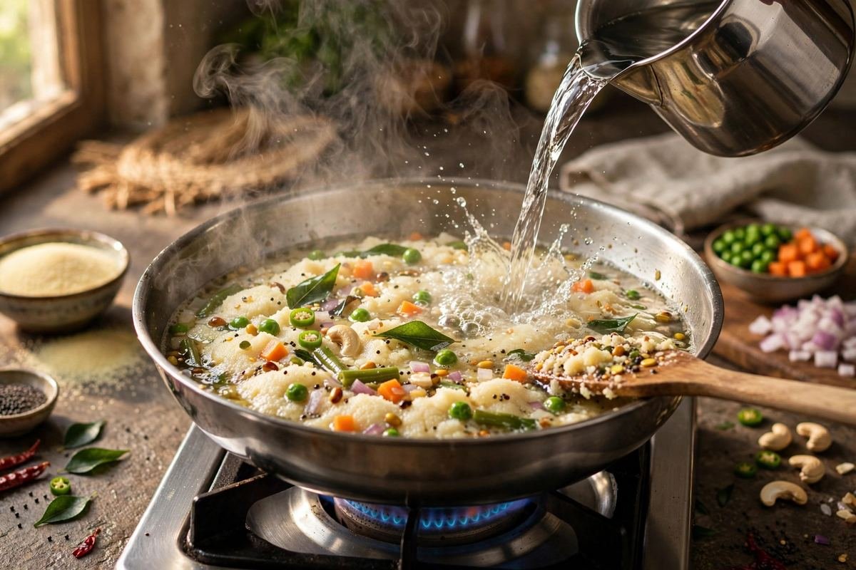 Rava Upma — Savory Semolina Breakfast — cooking photo