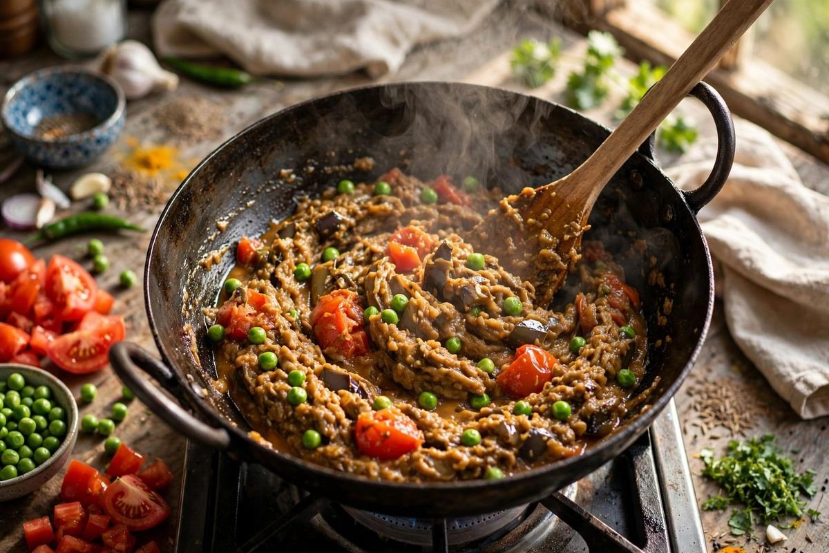 Baingan Bharta — Smoky Roasted Eggplant Curry — cooking photo