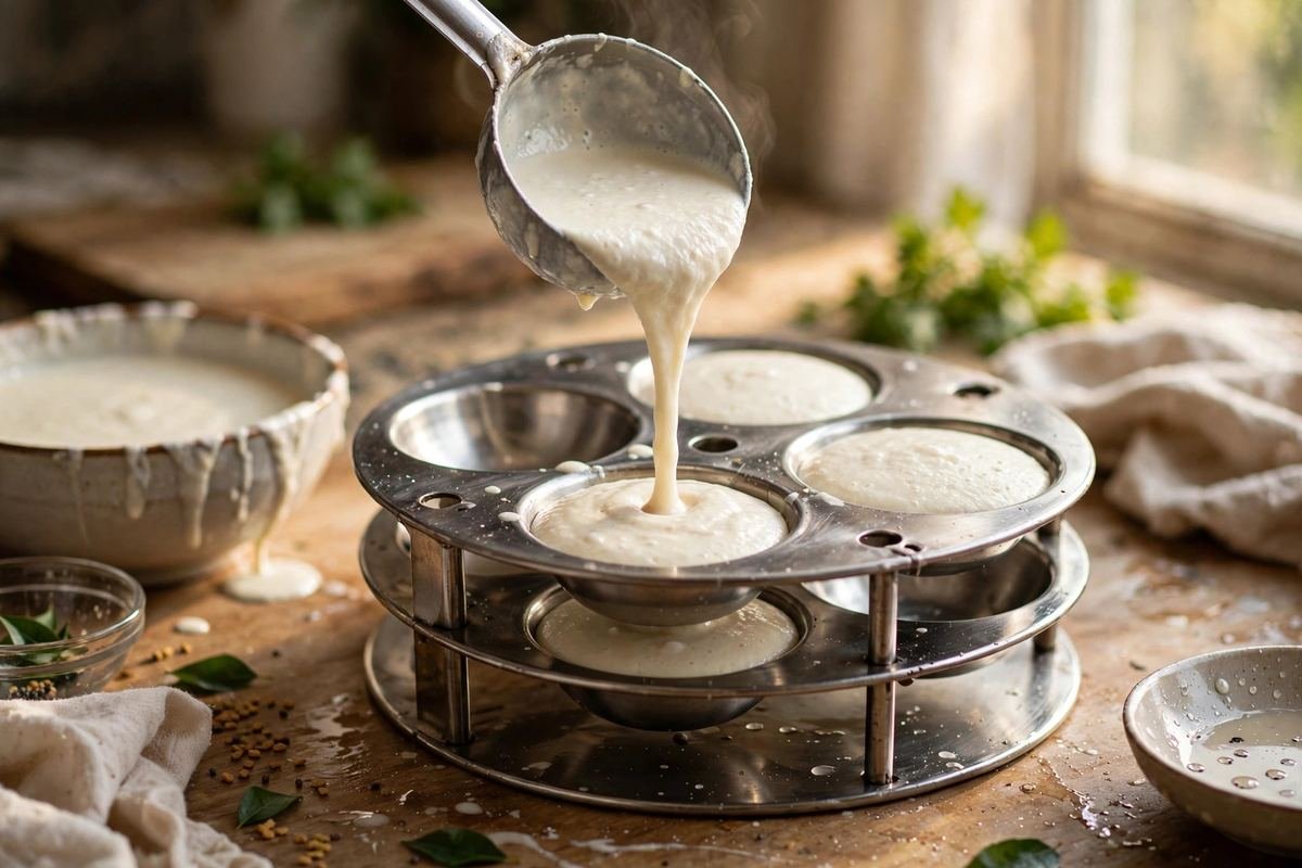 Soft Fluffy Idli with Hot Sambar — step photo