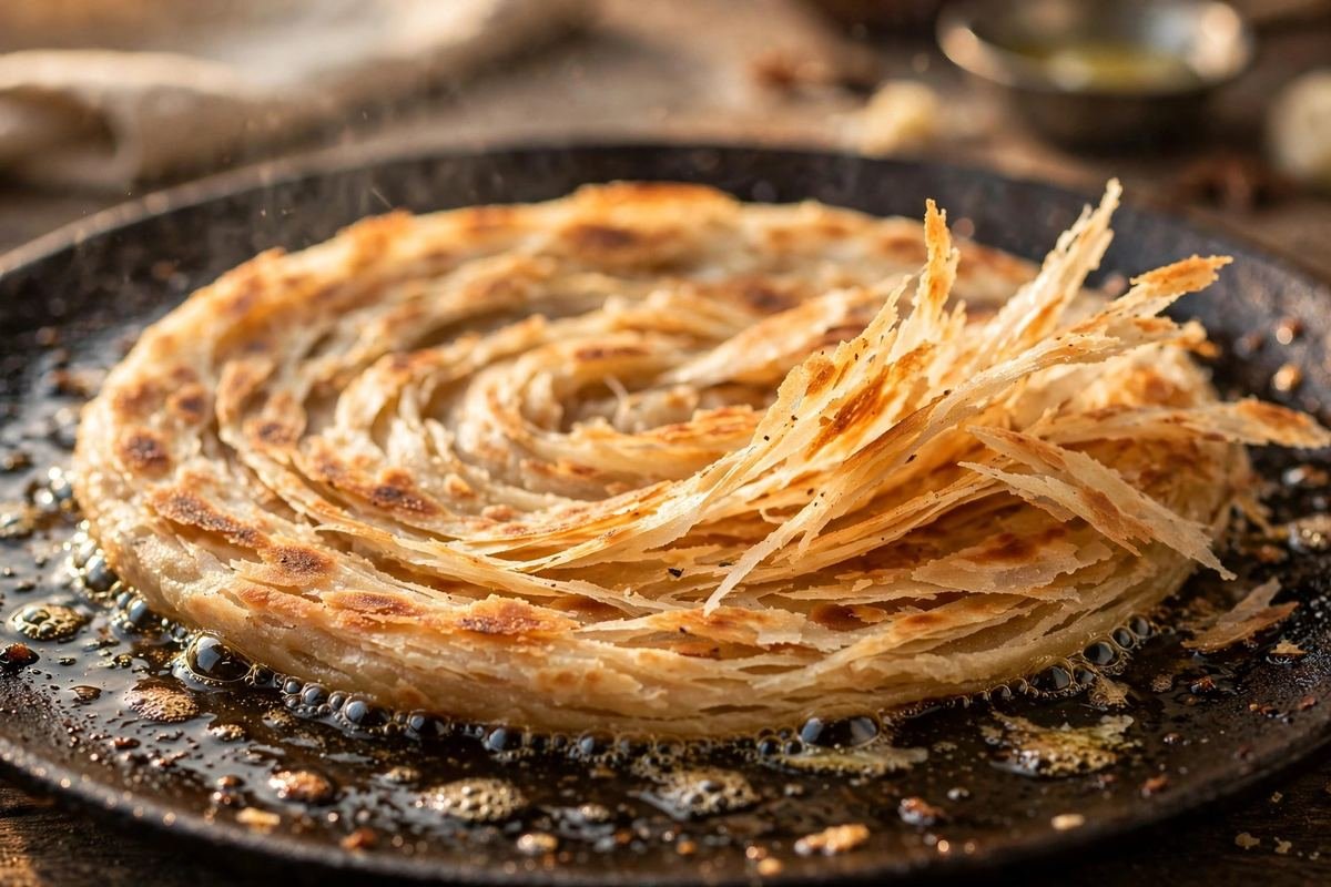 Laccha Paratha Recipe — Flaky Layered Whole Wheat Bread — cooking photo
