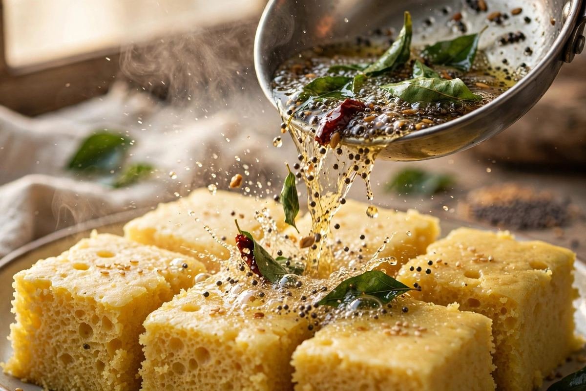 Khaman Dhokla — Soft, Spongy Gujarati Steamed Cake — cooking photo