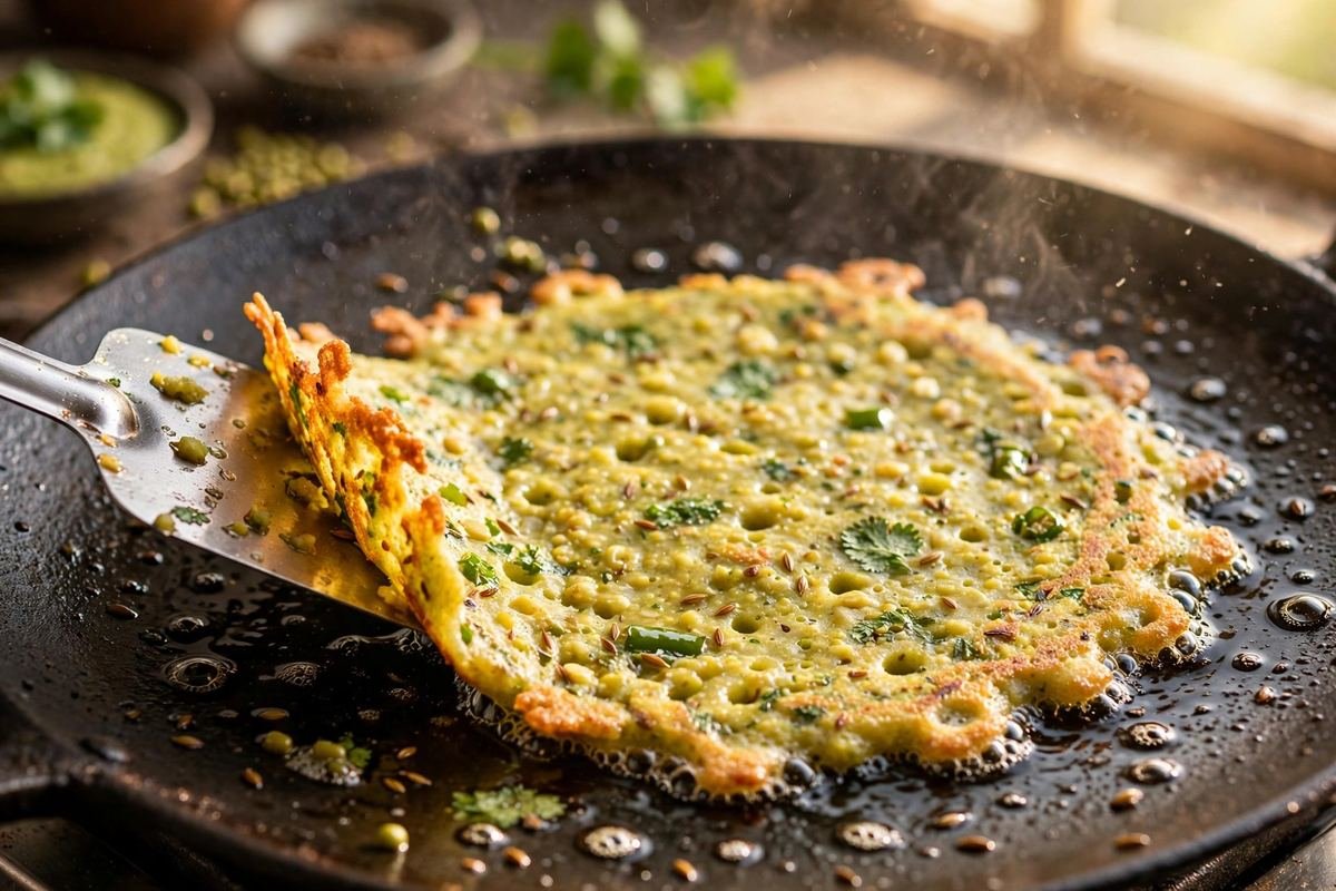 Moong Dal Chilla — Healthy Protein Breakfast — cooking photo