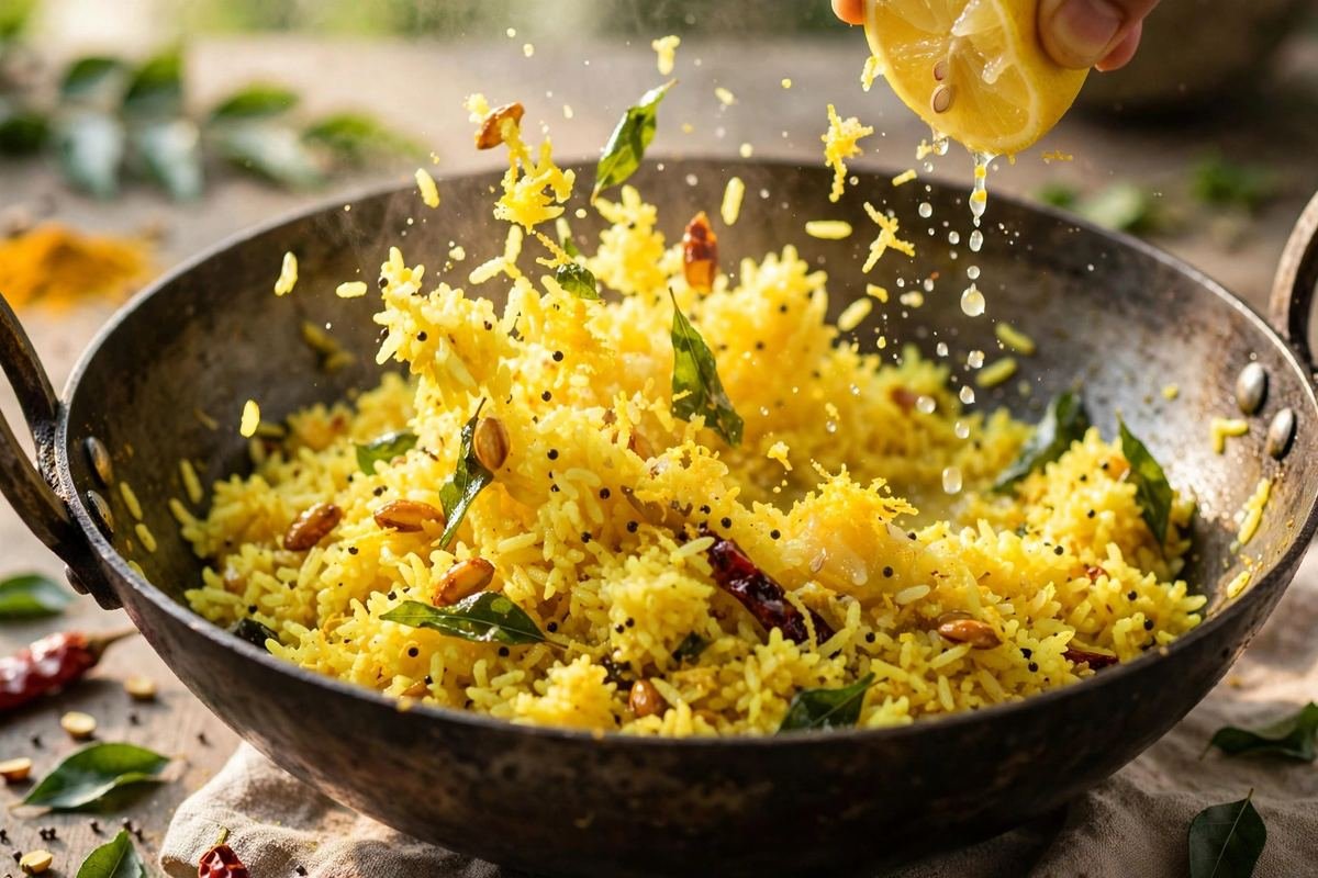 Lemon Rice Recipe — South Indian Tangy Rice — cooking photo