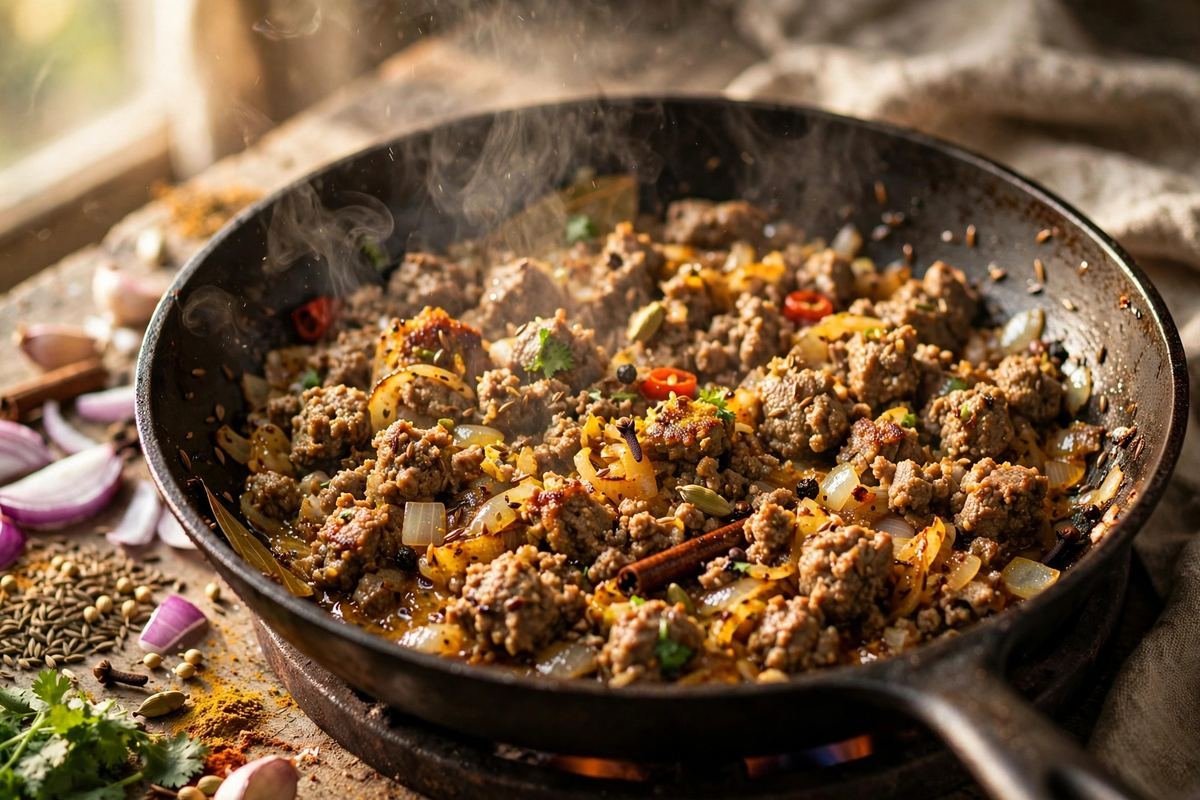 Keema Matar Recipe — Spiced Mince with Green Peas — step photo